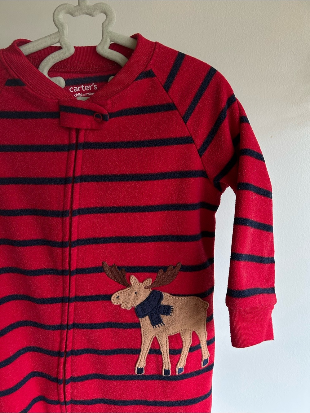 3/$15 - Carter's Red & Navy Striped Moose Kids Fleece Pajamas